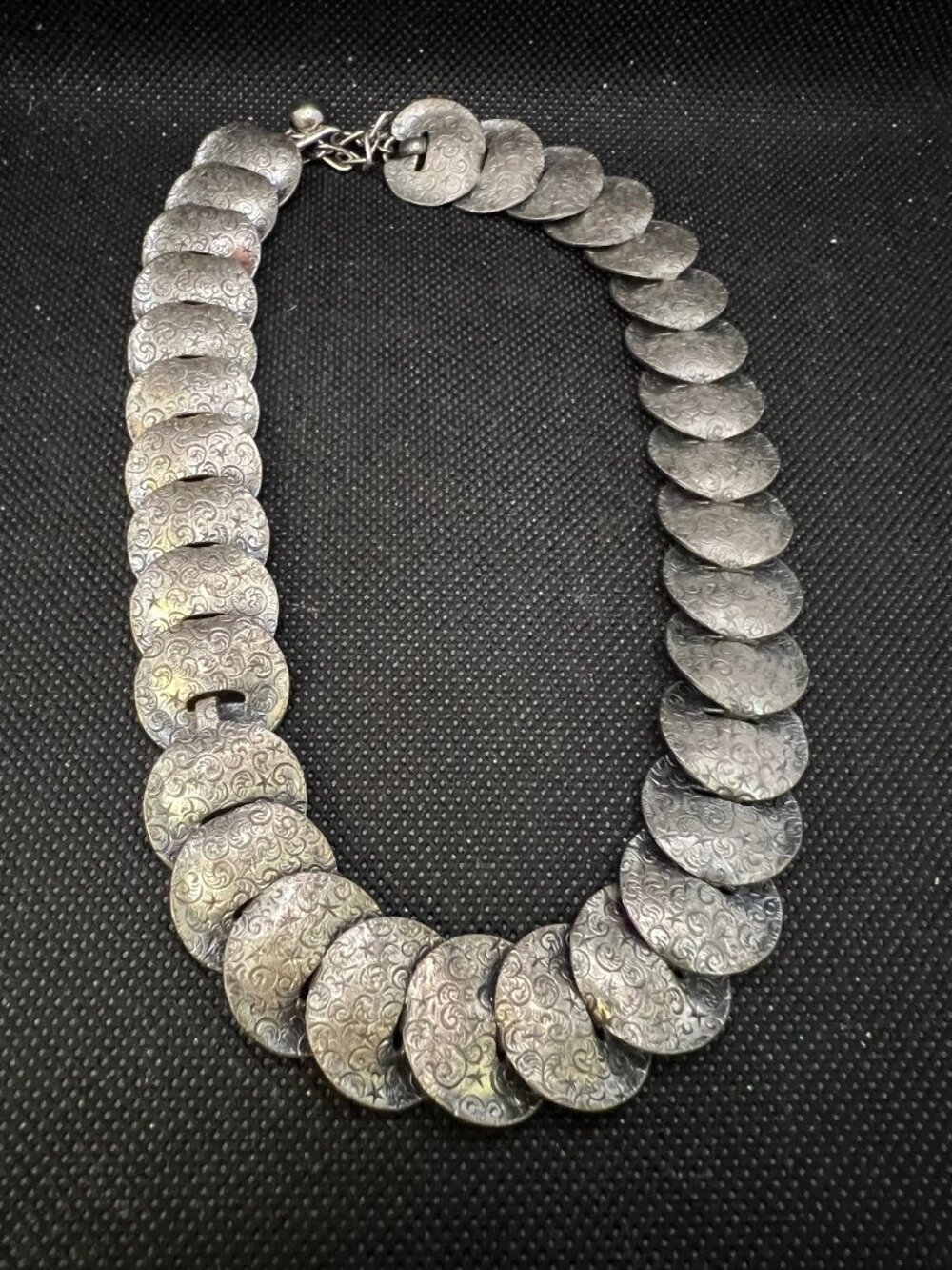 Napier Stars Scrolls Disc Necklace Silver Tone 15-17” Vintage 1950s Statement - Picture 6 of 13